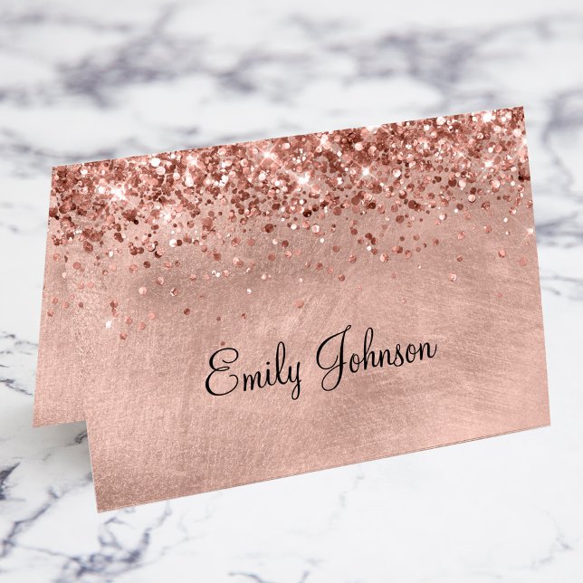 Cartões de localização de nome individual Dourado  (Glittery Rose Gold Individual Name Fold Your Own Place Cards)