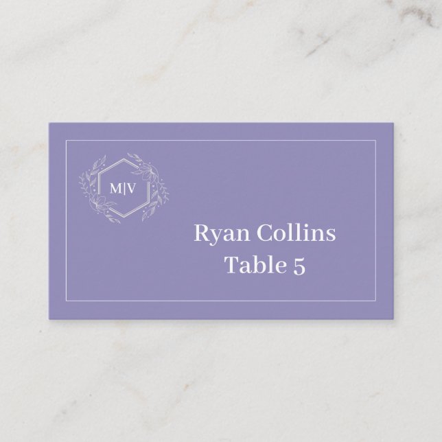 Cartões de lugar com crista de monograma Lavanda (Frente)