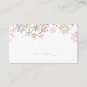 Cartões de lugar com floco de neve brilhante rosa