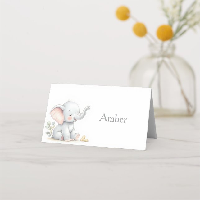 Cartões de lugar com tema de elefante para chá de  (Frente)