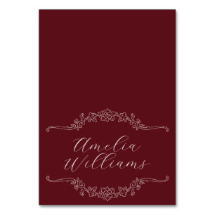 Cartões de lugar de casamento Burgundy Romântico O