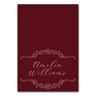 Cartões de lugar de casamento Burgundy Romântico O