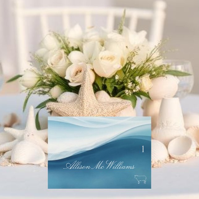 Cartões de Lugar de Casamento com Ícone de Carne - (Wedding Place Cards Meat Icon-Serene Blue )