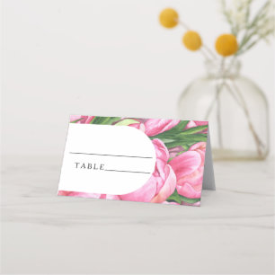 Cartões de lugar de casamento com peônias rosa
