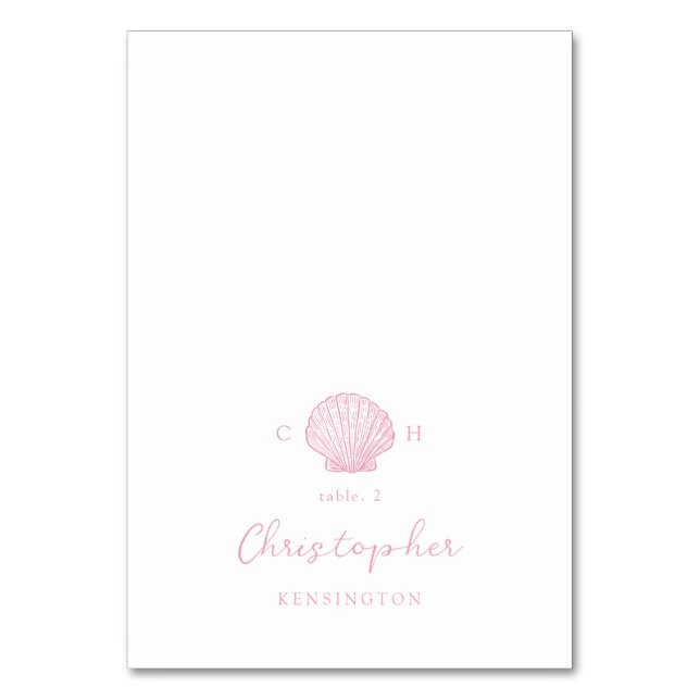 Cartões de lugar de casamento concha rosa Blush (Frente)