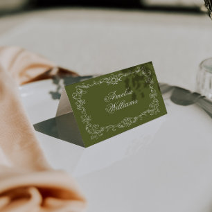 Cartões de lugar de casamento em azeitona vintage