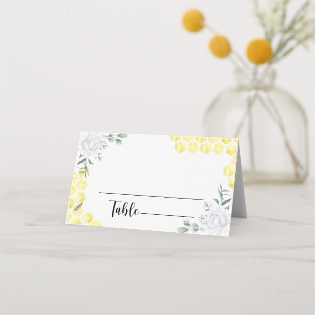Cartões de lugar de casamento floral com abelha em (Frente)