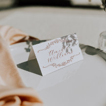 Cartões de lugar de casamento floral laranja queim