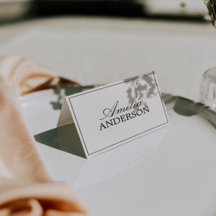 Cartões de lugar de casamento preto creme sofistic