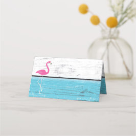 Cartões de lugar dobrados de Flamingo azul e branc