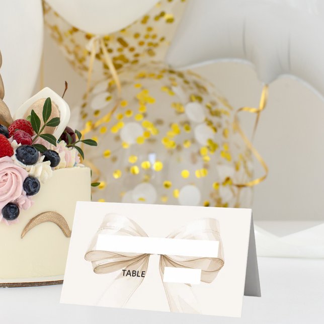 Cartões de lugar elegantes com laço creme bege | D (Criador carregado)