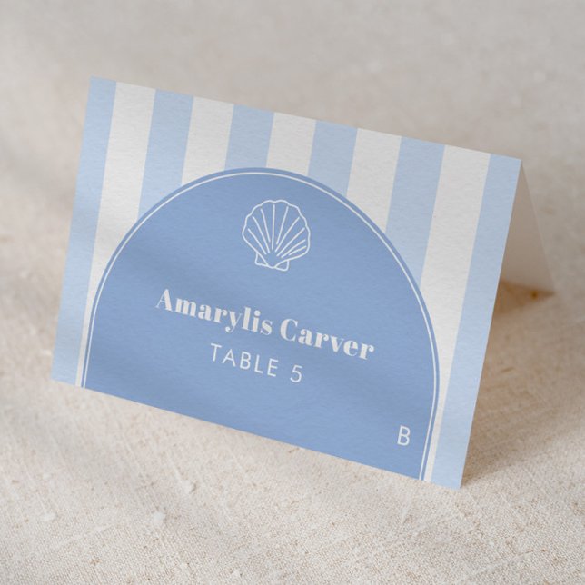 Cartões de Lugar Individuais de Casamento Minimali (Coastal inspired blue and white individual place card design)