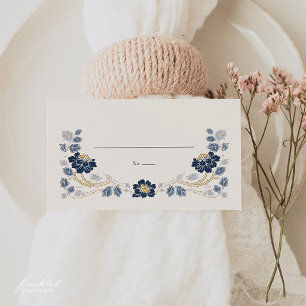 Cartões de lugar planos Art Nouveau azul naval flo