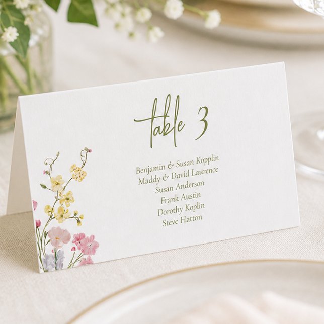Cartões de Lugares de Casamento com Flores Silvest (Boho Chic Wildflowers Wedding Place Cards)
