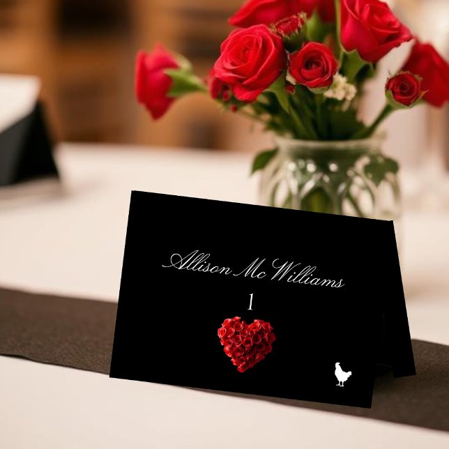 Cartões de Lugares para Casamento Ícone de Frango- (Wedding Place Cards Chicken Icon-Red Roses- )