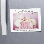 Cartões de Magneta de Alô de Coração de Script de<br><div class="desc">Cartão de Imagem de Foto para Anúncio de Foto de Heart Hello Baby,  Script de Caligrafia Simples Moderna Minimalista</div>