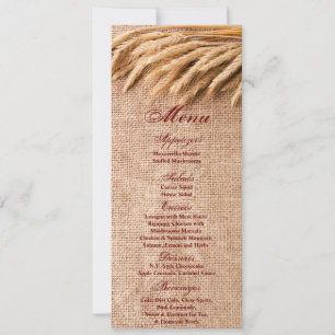 Cartões de menu 4x9.25 Trigo no Burlap Sack Countr
