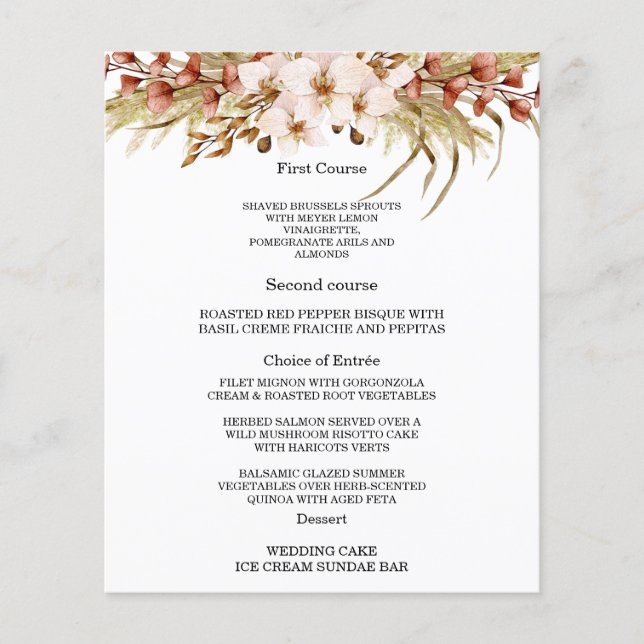 Cartões de menu Boêmian Chic Floral Wedding (Frente)