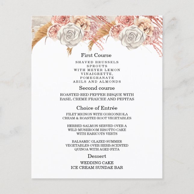 Cartões de menu Boêmian Chic Floral Wedding (Frente)