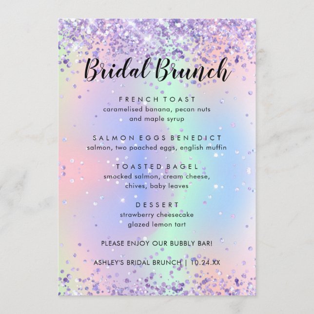 Cartões de menu Bridal Brida Glitter Elegante (Frente)