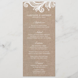 Cartões de Menu Burlap e Lace Weds