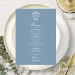 Cartões de Menu Casamento Monograma Elegante Azul<br><div class="desc">Um simples cartão de casamento de caligrafia. Eu ofereço um serviço de personalização gratuito,  se você tiver perguntas ou solicitações especiais,  por favor,  sinta-se à vontade para me contactar.</div>