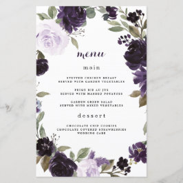 Cartões de menu Casamento Verde Roxo e Dourado Ele