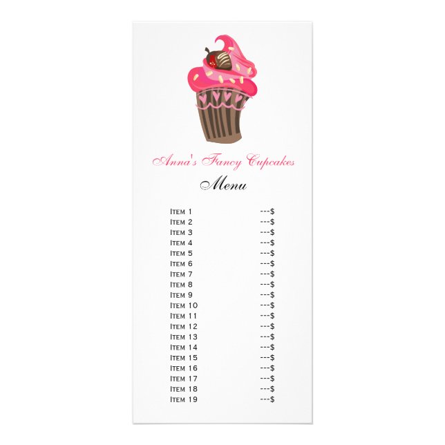 Cartões de menu Cupcakes (Frente)