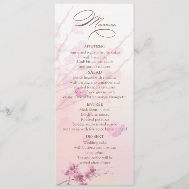 Cartões de menu de casamento Cherry Blossom/Sakura (Frente)