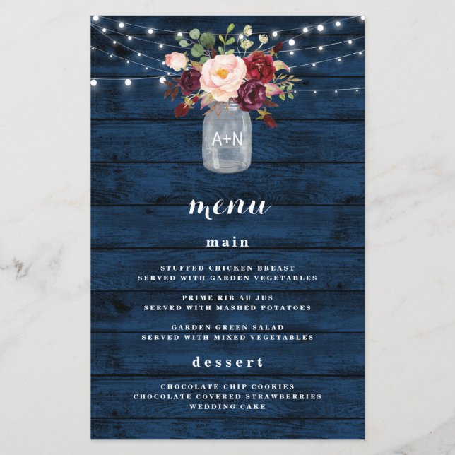 Cartões de Menu de Casamento com Blush Blush Marin (Frente)