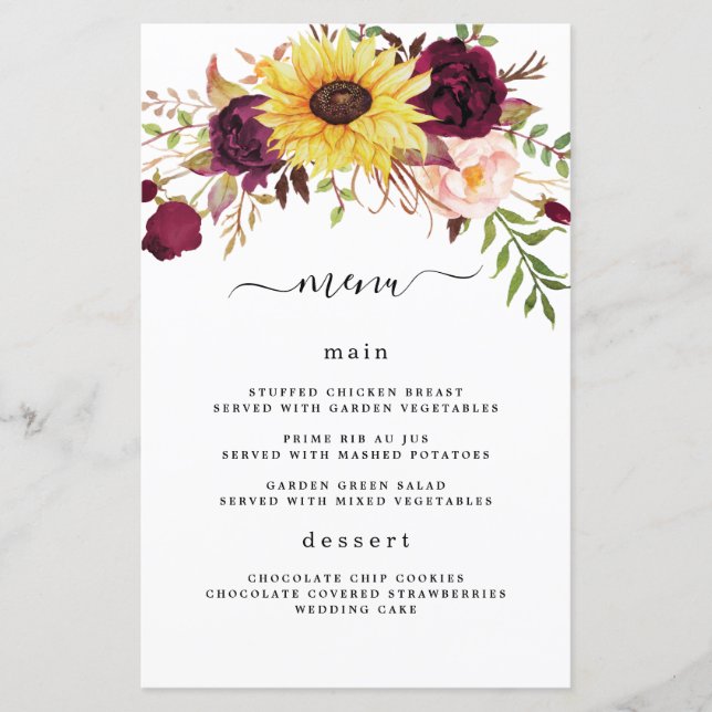 Cartões de Menu de Casamento com Blush Red Blush S (Frente)