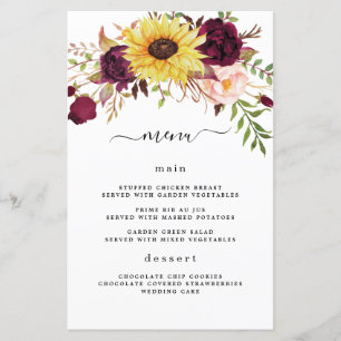 Cartões de Menu de Casamento com Blush Vermelho S