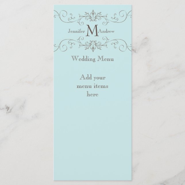 Cartões de Menu de Casamento com Cabeças de Monogr (Frente)