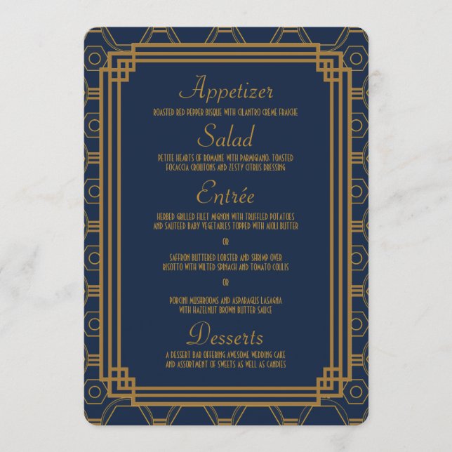 Cartões de Menu de Casamento com Deco Azul Simples (Frente)