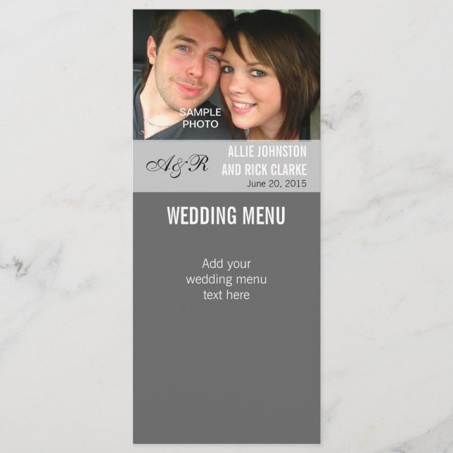 Cartões de Menu de Casamento com Foto Moderna (Frente)