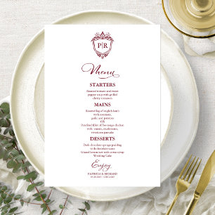 Cartões de Menu de Casamento com Monograma Elegant