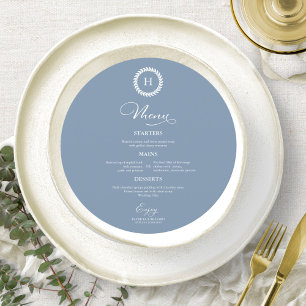 Cartões de Menu de Casamento com Monograma em Azul