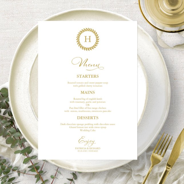 Cartões de Menu de Casamento com Monograma em Coro (Criador carregado)