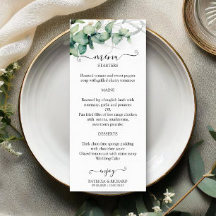 Cartões de Menu de Casamento com Vegetação em Aqua