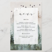 Cartões de Menu de Casamento da Floresta Pinheira