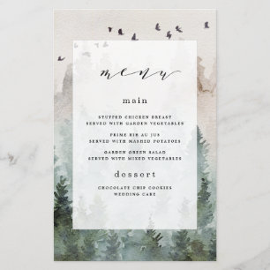 Cartões de Menu de Casamento da Floresta Pinheira