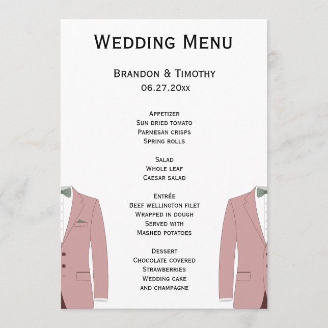 Cartões De Menu De Casamento De Gay Branco E Rosa (Frente)