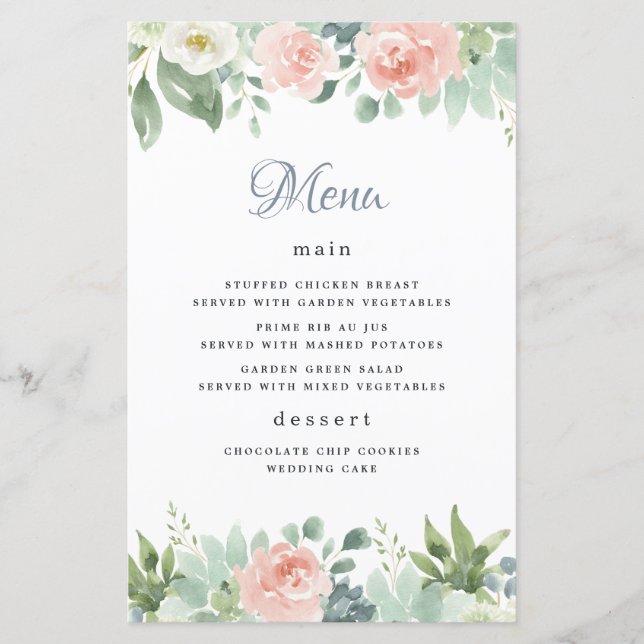 Cartões de Menu de Casamento de Jardim Floral Dust (Frente)