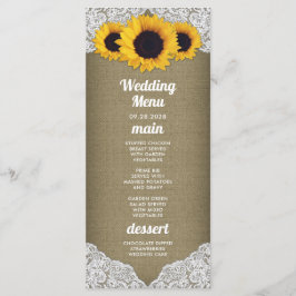 Cartões de Menu de Casamento de Lixa de Girassol e