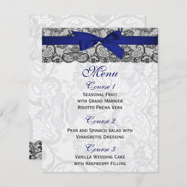 Cartões de Menu de Casamento de Marinho de Faixa d (Frente/Verso)