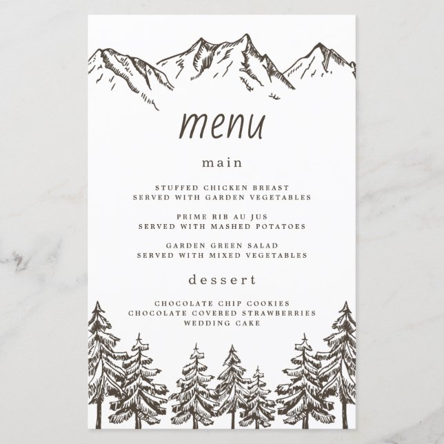 Cartões de Menu de Casamento de Pinheiros Elegante (Frente)