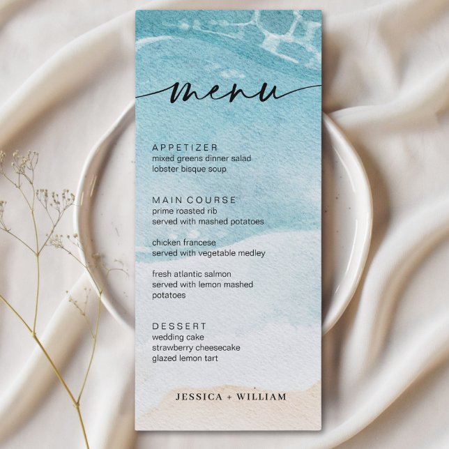 Cartões de Menu de Casamento de Praia Costeira Mod (Criador carregado)