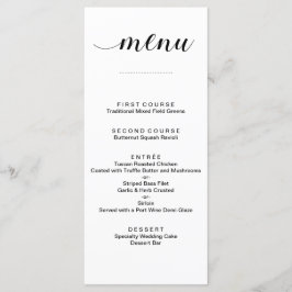 Cartões de Menu de Casamento de Script Branco e Pr