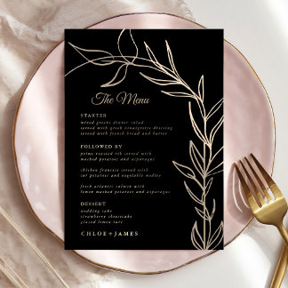 Cartões de Menu de Casamento de Script Negra Moder