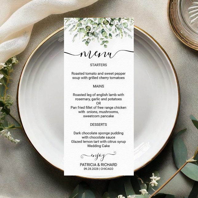 Cartões de Menu de Casamento de Vegetação Elegante (Criador carregado)
